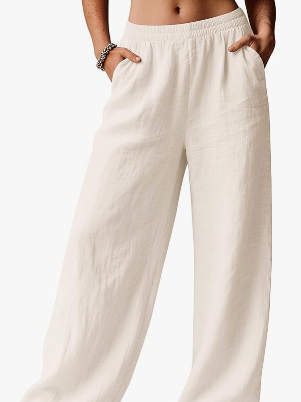 UEU Women high waisted Rayon/linen blend smoked waist wide legs summer pants| XL